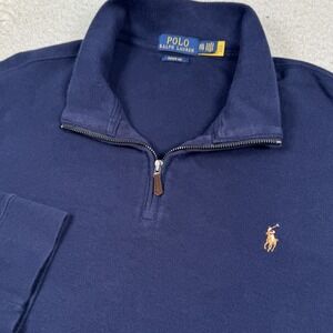 Polo Ralph‎ Lauren Sweater Men's 2XL Estate Rib 1/4 Zip Cotton Flesh Pony Blue